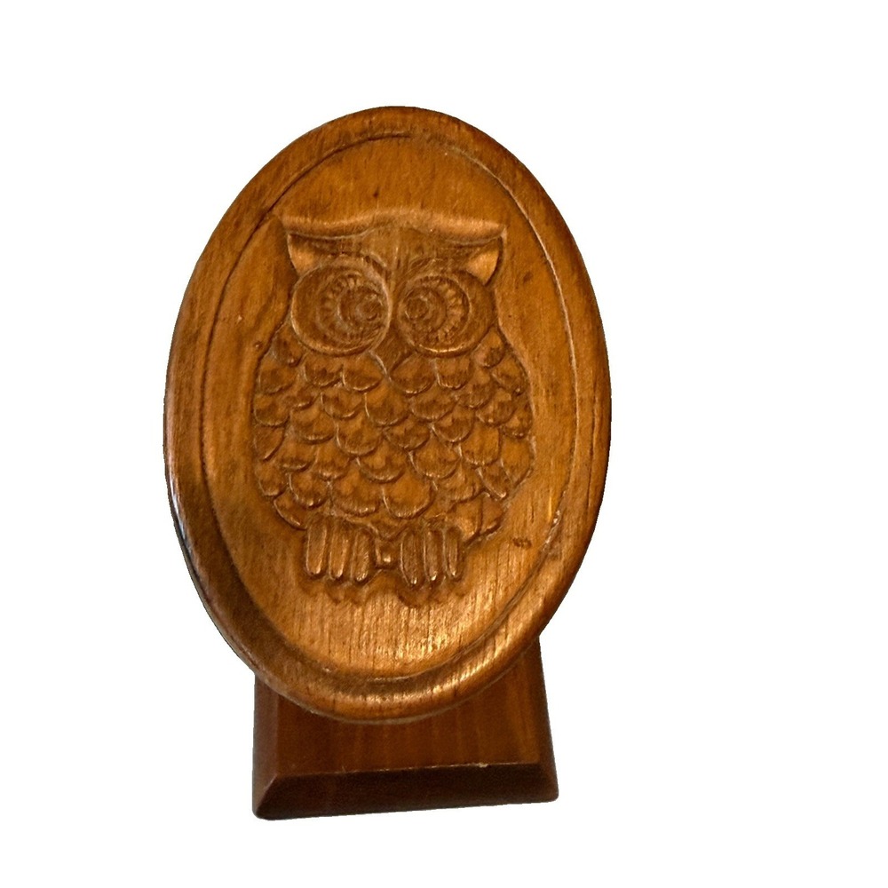 Vintage 1970s Wooden Owl Spring-Clip Desk Memo and Recipe Card Holder